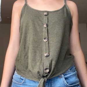 navy green button up tank top
